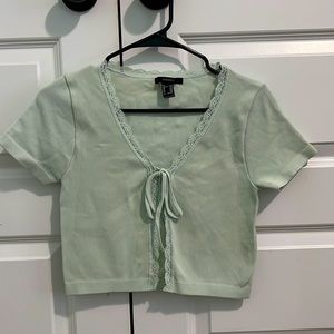 Forever21 Women’s Small mint-green tie cardigan with lace